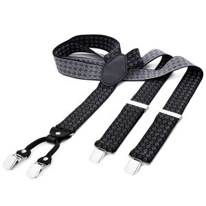 DonDon® Herren Hosenträger breit 3,5 cm - 4 Clips mit Leder in Y-Form - elastisch und längenverstellbar kariert in schwarz grau weiß