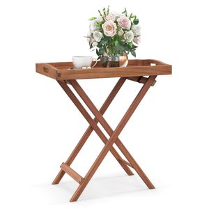 Zahradní stolek COSTWAY s lamelovou deskou a okrajem, akáciové dřevo 68x44x74cm
