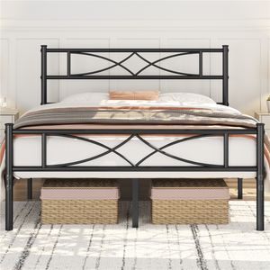 Yaheetech Metallbett Bettgestell 140 x 200 cm, Bettrahmen mit Flügelmuster Kopfteil, Schwarz