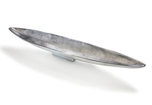 Ozdobná mísa Kobolo úzký ozdobný talíř ve tvaru lodi - z kovu - stříbrná - 80cm