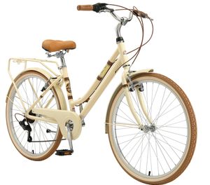 BIKESTAR City Bike 26 palců, 16 palcový rám, 7 rychlostí Shimano dámské kolo Holland retro, V-brzda, nosič zavazadel, béžová barva