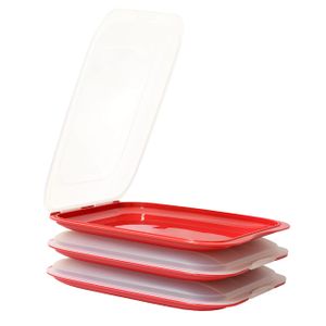 3x Stapelbare Frischhaltedose Aufschnittbox Wurst Behälter Aufschnittdose Rot