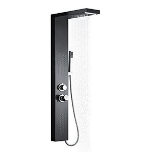 TRMLBE Sprchový panel 4 v 1 Multifunkčný sprchový systém Rain Shower Set 304 Sprchový set z nehrdzavejúcej ocele s ručnou sprchou Masážna sprcha Vodopádová sprcha a dažďová sprcha, čierna