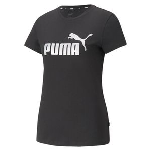 PUMA Damen T-Shirt - ESS+ Metallic Logo Tee, Rundhals, Kurzarm, uni Schwarz XS