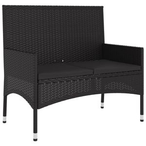 vidaXL Záhradná lavica s 2 sedadlami a vankúšom Black Poly Rattan