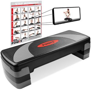 Powrx Steppbrett Xl Premium Extra Groß Inkl. Workout I Hometrainer 3-Stufen Höhenverstellbar I Home-Stepper Für Zuhause