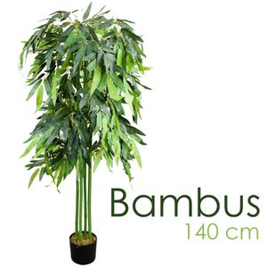 Bambus Bambus-Strauch Bambusbaum Kunstpflanze Kunstbaum Baum Künstliche Pflanze Bamboo Künstlich Echtholzstamm Innendekoration Deko 140 cm Decovego