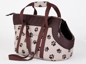 HobbyDog Hundetragetasche Hundetransporttasche Transporttasche Tragetasche - Größe: L - Beige mit Pfoten
