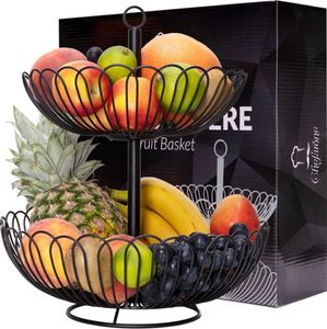 Chefarone® Obst Etagere Groß - Obstschale 33CM - Stilvoller Obstkorb Etagere - Etageren Schwarz mit Obstschalen - Etagere Obst XL