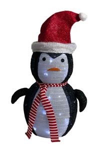 F-H-S International LED Weihnachtsdekoration Pinguin beleuchtet Außen Innen Timer 45 LED kaltweiß Popup 46x70cm