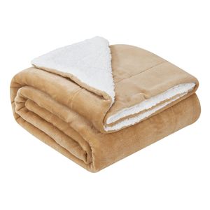 Juskys Fleecedecke 220x240 cm mit Sherpa - flauschig, warm, waschbar - Decke für Bett und Couch - Tagesdecke, Kuscheldecke Camel
