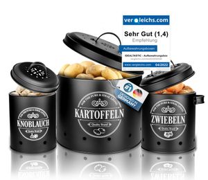 IDEALTASTIC® Premium Kartoffel Aufbewahrungsbox [3 Stück] I Vielseitiges Kartoffeltopf Set mit 360° Belüftungssystem mehr Frische Zwiebel & Knoblauch