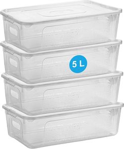 4er Set Aufbewahrungsbox mit Deckel 5 L Plastikbox mit Deckel, Robuste Kunststoff-Box für Boxen Aufbewahrung, Kisten Aufbewahrung mit Deckel