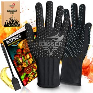 KESSER® Grillhandschuhe hitzebeständig bis 500° | Ofenhandschuhe Atmungsaktiv & mit rutschfestem Griff | Topfhandschuhe aus Aramid-Gewebe | Kamin-Handschuh Maschinenwaschbar