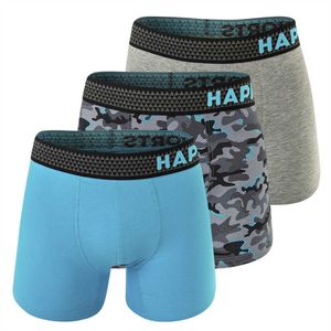 Happy Shorts Herren Boxer Shorts, 3er Pack - Retro Jersey, Logobund Camouflage Aqua L