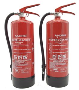 2x ANDRIS® 6kg ABC Pulver Feuerlöscher mit Manometer EN3 inkl. Prüfnachweis mit Jahresmarke