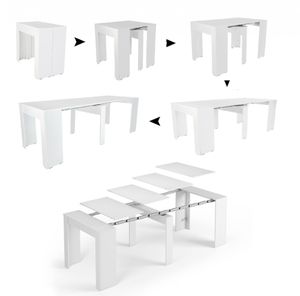 Moderner Esstisch, Ausziehbare Konsole bis zu 10 Sitzplätze, Maße 90 x 51 x 77 cm (bis zu 237 mit Verlängerungen), Weiße Farbe