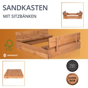 Sandkasten Sandbox Sandkiste Imprägniert aus Holz mit Klappdeckel Deckel Sitzbank 140x140cm