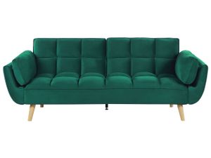 BELIANI Schlafsofa 3-Sitzer Samtstoff Grün Schlaffunktion Retro Design Zierkissen Wohnzimmer