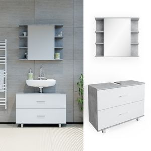 Vicco Badmöbel 2-er Set Ilias Weiß Beton Holzwerkstoff