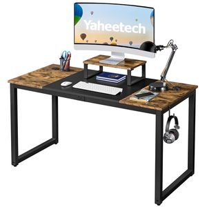 Yaheetech Schreibtisch, Computertisch PC Tisch mit Monitorständer & Kopfhörer Halter, Bürotisch Holz Officetisch fürs Büro, Home, 140 x 60 x 89 cm