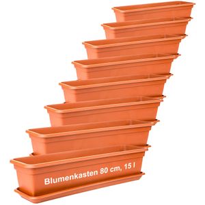2friends Blumenkasten Set 80cm, Terracotta – 8er-Set Balkonkästen mit Untersetzer, Hochwertiger Kunststoff, EU