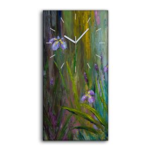 Wohnzimmer-Bild Leinwand Uhr Geräuschlos 30x60 Iris Windblumen abstrakte - weiße Hände