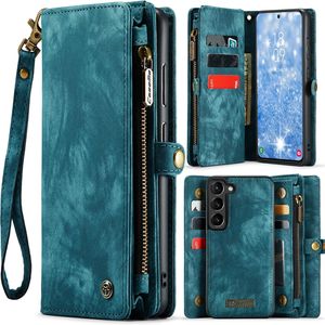 Für Samsung Galaxy S24 CaseMe Kunstleder Multifunktion Zipper Wallet Tasche Blau