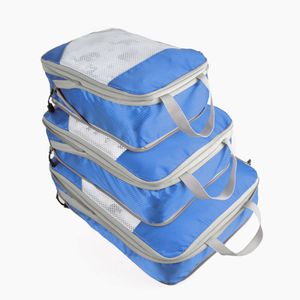 3 teilig Koffer Organizer Set, Multifunktionale Gepäck Organizer Set Reisen Organizer Tasche, Kleidertaschen, Schuhbeutel, Kosmetiktasche, Unterwäschebeutel (Blau)