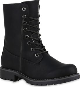 Mytrendshoe Schnürstiefeletten Damen Warm Gefütterte Stiefeletten Stiefel 813135, Farbe: Schwarz, Größe: 42