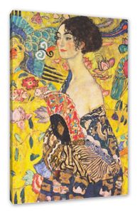 Gustav Klimt - Frau mit Fächer - Leinwandbild / Größe: 60x40 cm / Wandbild / Kunstdruck / fertig bespannt