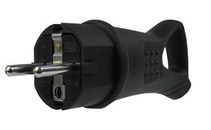 Schukostecker 16A 230V Gummistecker Schuko Schutzkontakt IP44 schwarz mit Griff