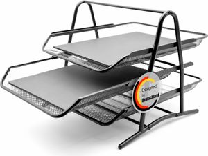 BigDean Dokumentenablage ausziehbar schwarz Metall – Briefablage mit 3 Fächer – zuverlässiger Schreibtisch Organizer für Praxis, Zuhause & Büro