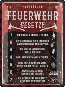 LANOUL XXL Retro Blechschild - Feuerwehrgesetze - Feuerwehr Geschenke für Männer, Geschenkideen für Männer, Feuerwehrmänner, 30x40cm