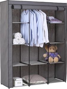 Stoffkleiderschrank Kellerregal Faltkleiderschrank STEVEN, mit 1 Kleiderstange und 9 Regalfächern, inkl. Schutzhülle in grau - 7 verschiedene Aufbauvarianten Stoffkleiderschrank Kellerregal Faltkleiderschrank STEVEN, mit 1 Kleiderstange und 9 Regalfächern, inkl. Schutzhülle in grau - 7 verschiedene Aufbauvarianten