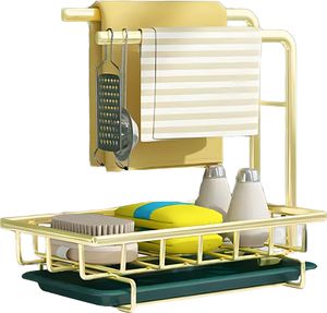 Heikoeco® Spülbecken Organizer, kitchen sink organizer,organizer küche  ,mit Schwammhalter & 2 Lappenhalter & Abnehmbare Abtropfschale(Stehend)