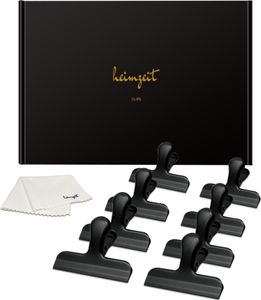 heimzeit Verschlussclips schwarz 77 mm - 8 Stück - Edelstahl - für Lebensmittelbeutel, Tüten, Dokumente