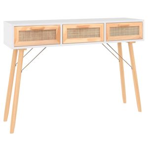vidaXL Konzolový stolík biely 105x30x75 cm Masívne drevo Borovica Prírodný ratan