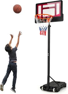 KOMFOTTEU basketbalový kôš, basketbalový kôš s nastaviteľnou výškou, kôš s plniteľným dnom z vody a piesku, pohyblivý s kolieskami, pre mládež a dospelých