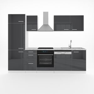 Vicco Küchenzeile Optima, 270 cm ohne Arbeitsplatte, Anthrazit Hochglanz/Weiß