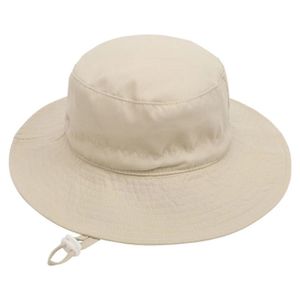 Sommerhut für Kinder, große Krempe, Uni, winddicht, mit festem Riemen, Sonnenschutz, UV-Schutz, atmungsaktiv, tragbar, für Camping, Strand, Reisen, Sonnenhut, Kappe, Beige, S