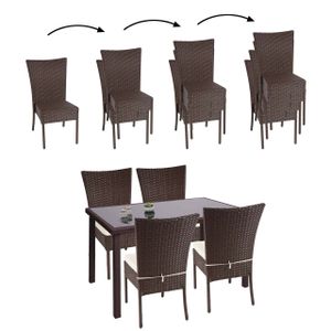 Poly-Rattan Garnitur HWC-G19, Sitzgruppe Balkon-/Lounge-Set, 4xStuhl+Tisch, 120x75cm  braun, Kissen creme