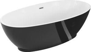 Mexen Bilbao freistehende Badewanne 180 x 90 cm, weiß/schwarz, Überlauf chrom - 51311809075-01