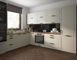 Küchenzeile Küchenblock Küche 220x300cm lava / RAL 9001 cremeweiß matt lackiert Landhaus