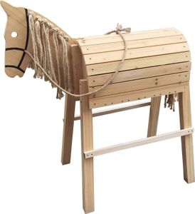 Drevený kôň s opratami, výška sedadla 96 cm, pohyblivá hlava, 75274