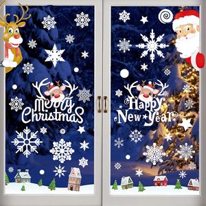 8 Fensterbilder Weihnachten Winter Dekoration Statisch ​Haftende PVC Schneeflocke Weihnachtsmann Elche Fensteraufkleber Wiederverwendbar