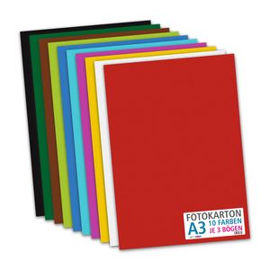 itenga Fotokarton - DIN A3 - 300 g/qm 30 Blatt - 10 Standardfarben - pro Farben je 3 Blatt