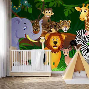 Fototapete Kinderzimmer, Dschungel, Tiere, M0002 – Vliestapete 110g / 300x210cm