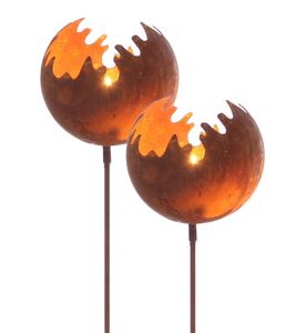 Metall Gartenstecker Naturrost Feuerball - 2er Set - Rost Windlicht mit Erdspieß ca. 98 x Ø 15 cm