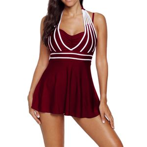 Plus Size Frauen Badekleid Tankini Set Bauchkontrolle Badeanzug Bademode Beachwear,Farbe:Rot,Größe:M